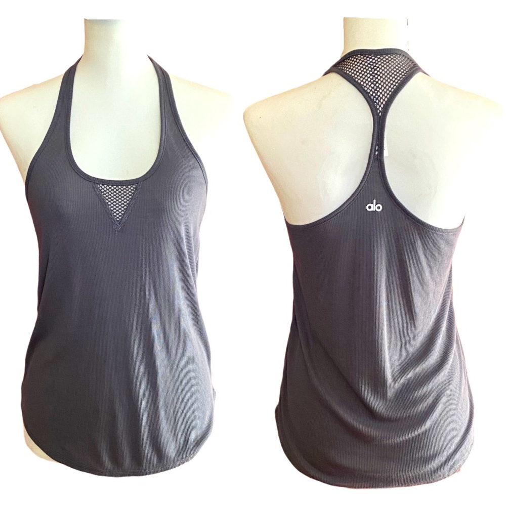 ALO Yoga Grey Ribbed Racerback Athletic Top